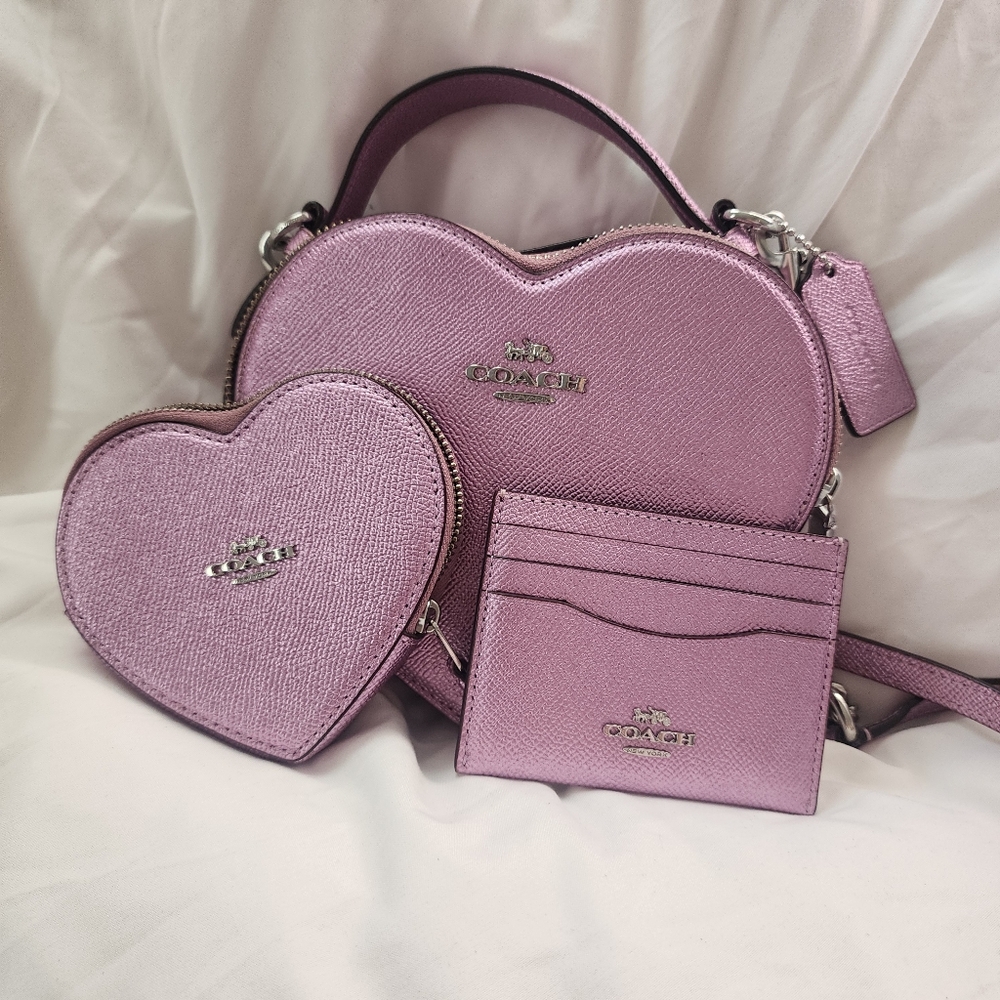 Coach Heart-Shaped Crossbody Bag With Matching Coin Purse & Card Case